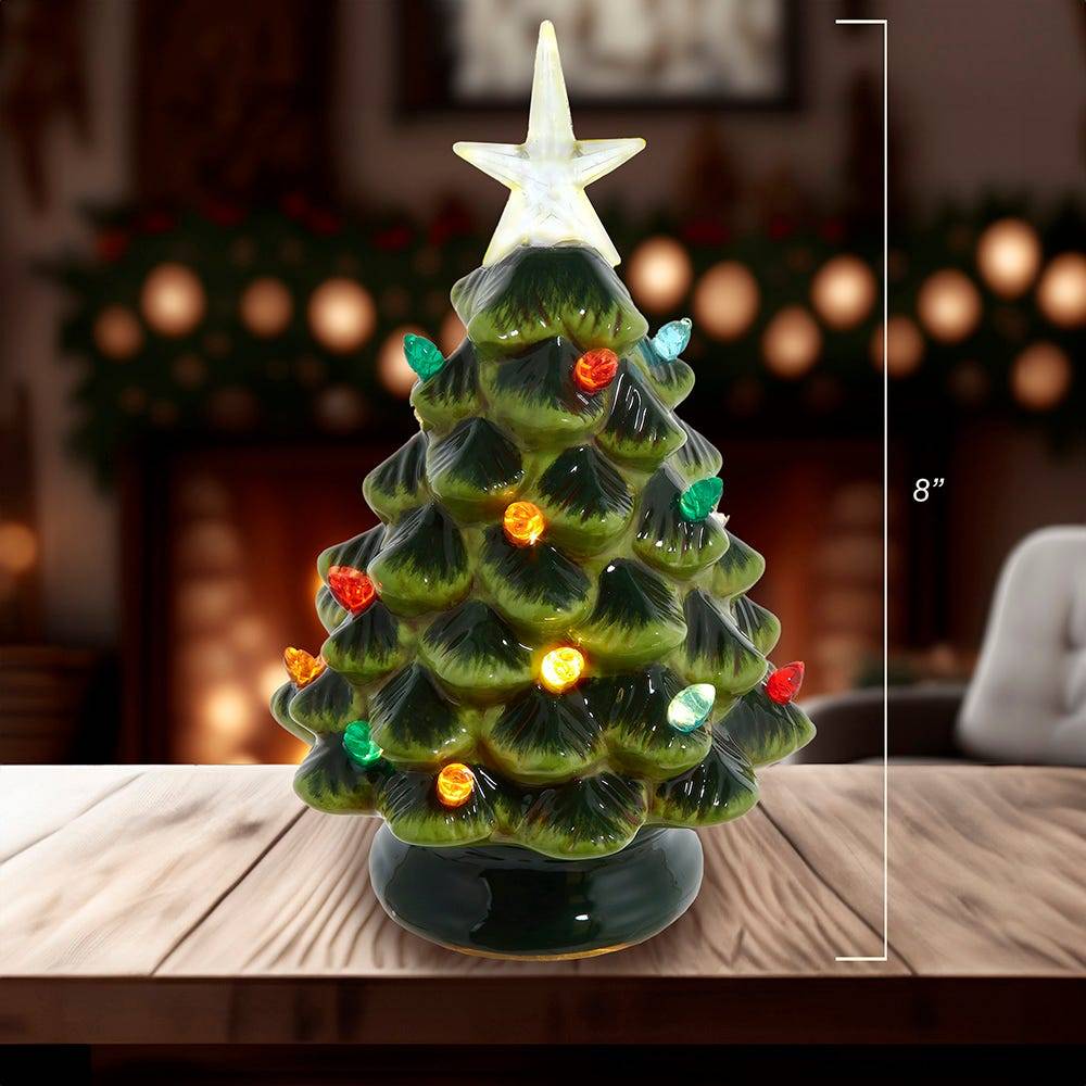 Kurt Adler 8-Inch Battery Operated LED Lighted Ceramic Green Tree Table Piece