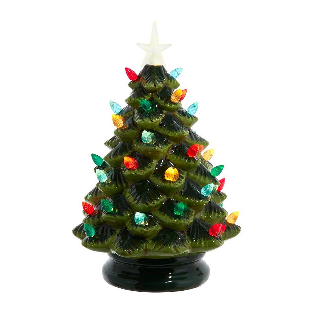 Kurt Adler 12-Inch Battery Operated LED Lighted Ceramic Green Tree Table Piece