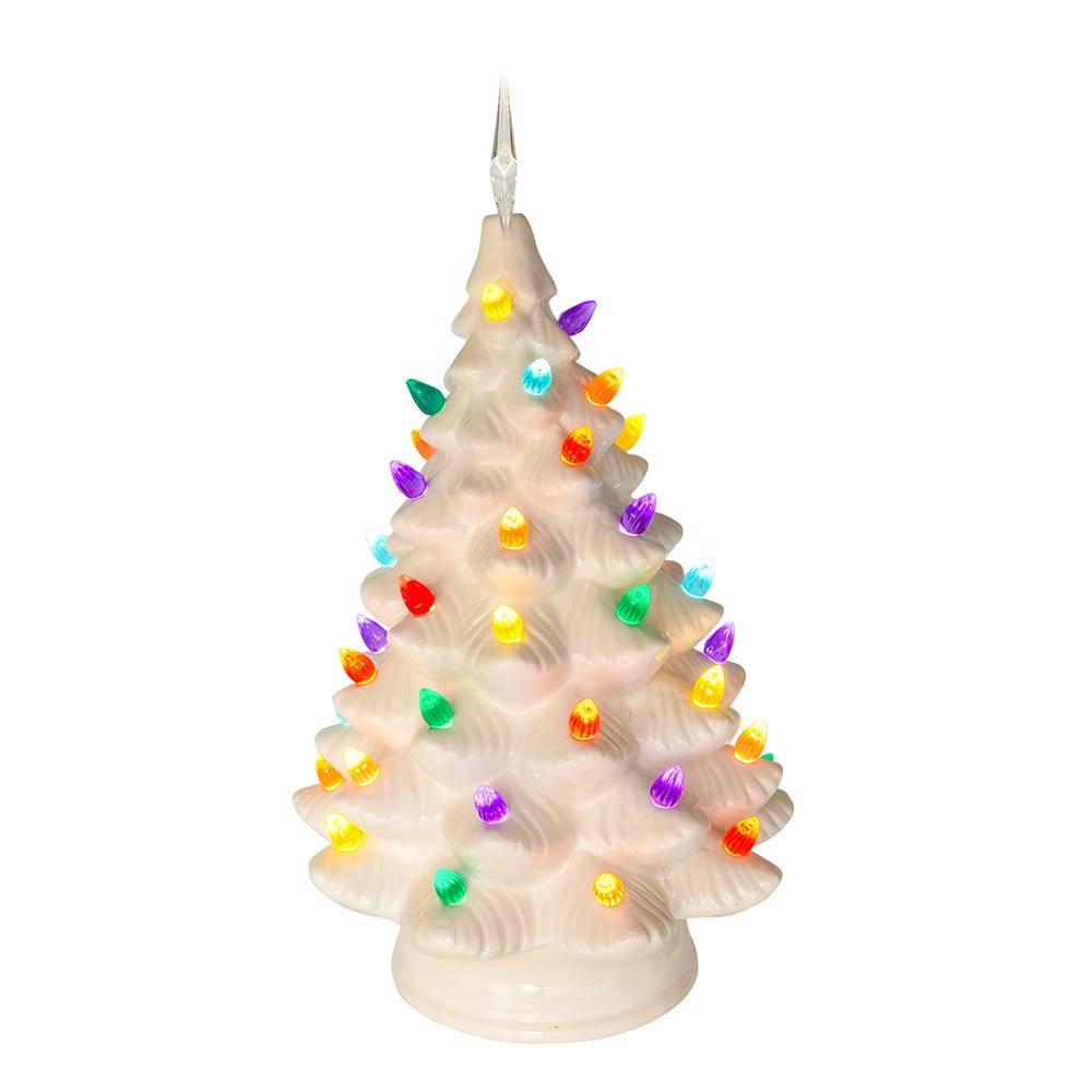 Kurt Adler 14-Inch Battery Operated LED Lighted Ceramic White Tree Table Piece