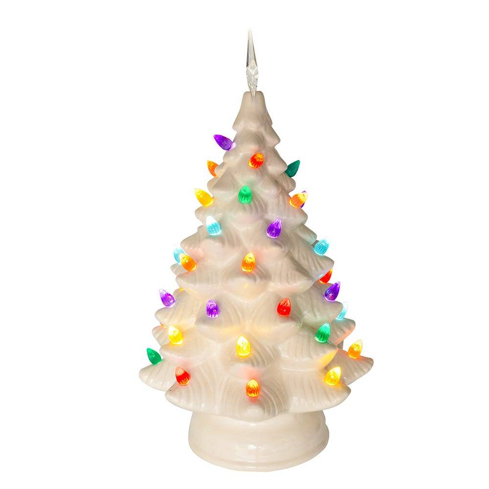 Kurt Adler 14-Inch Battery Operated LED Lighted Ceramic White Tree Table Piece