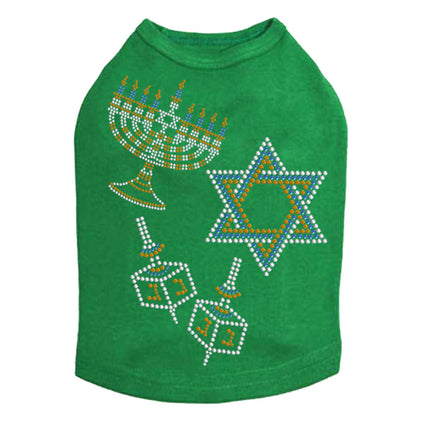 Menorah, Dreidel & Star of David (Blue & Gold) - Dog Tank