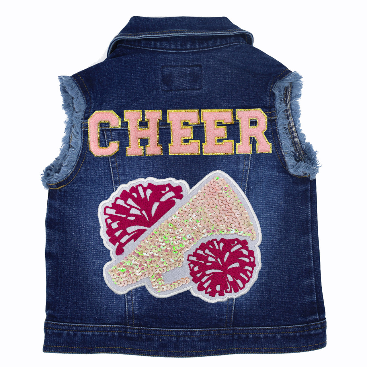 Cheer with Megaphone & Poms - Kids Denim Vest Blue Denim