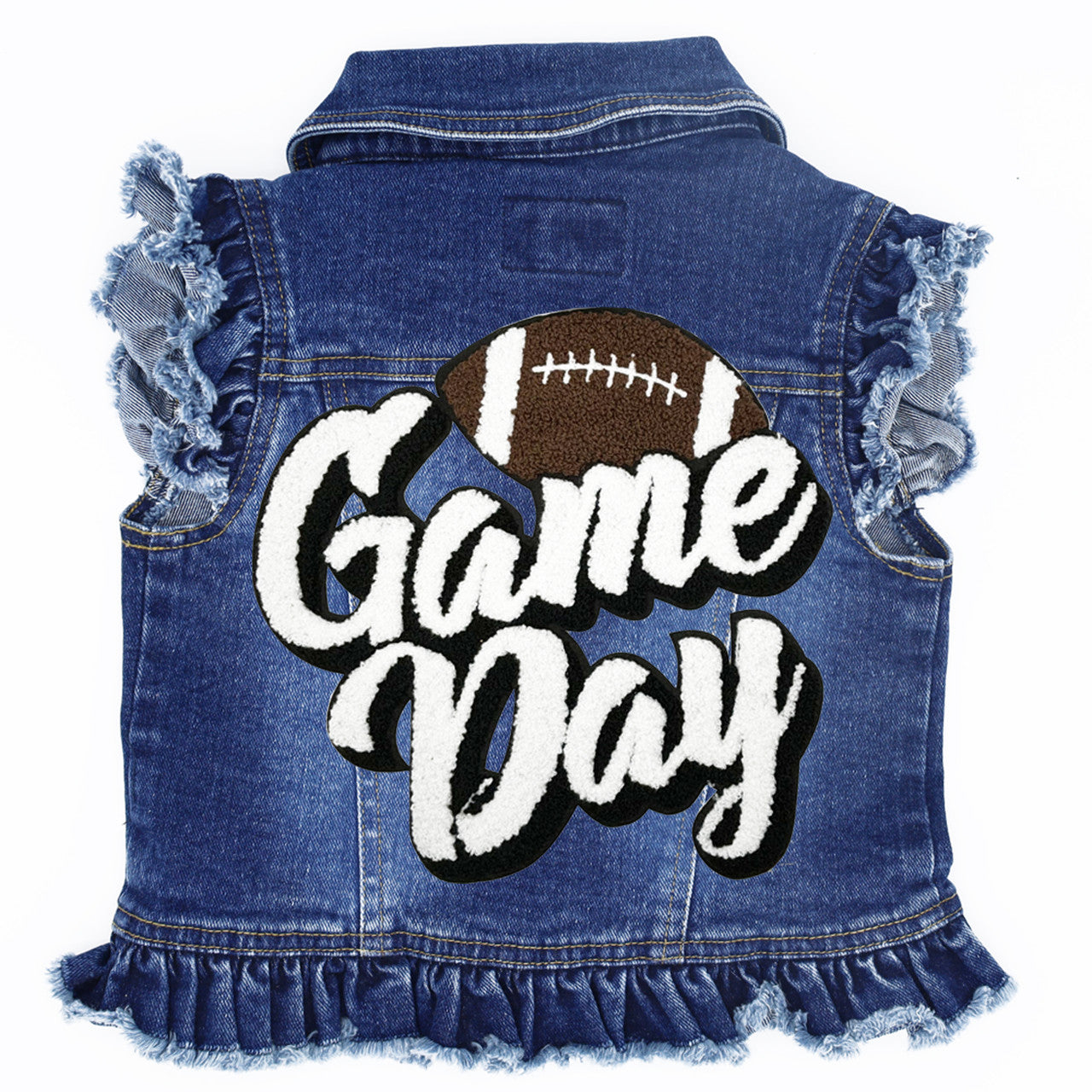 Game Day - Kids Denim Vest Blue Denim with Ruffles