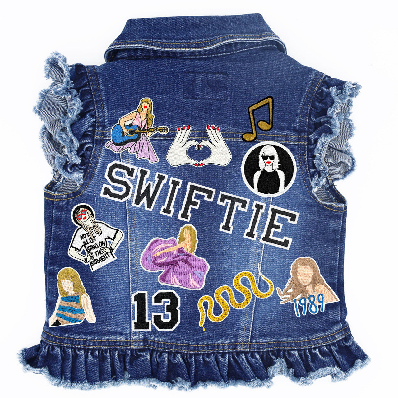 Swiftie Inspired Kids (Large) Denim Vest Blue Denim with Ruffles