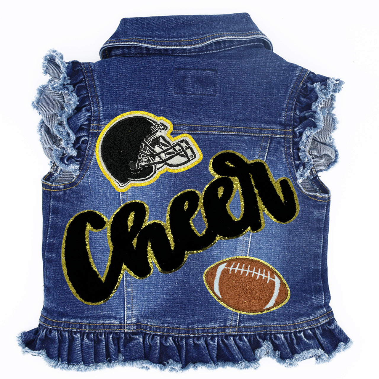 Cheer Football - Kids Denim Vest Blue Denim with Ruffles