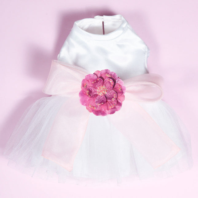 The Madeleine Dog Harness Dress with Light Pink Sash