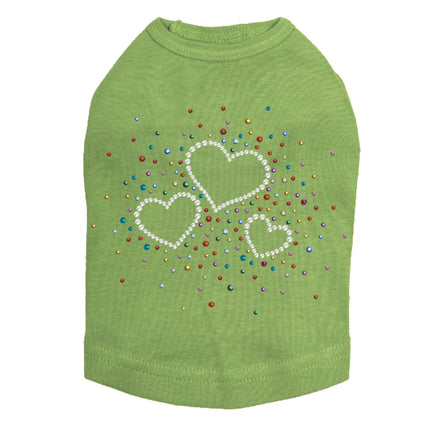 Three Hearts with Multicolored Studs - Dog Tank