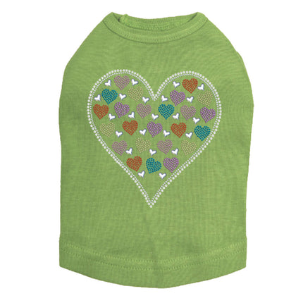 Heart with Multicolor Rhinestud Hearts - Dog Tank