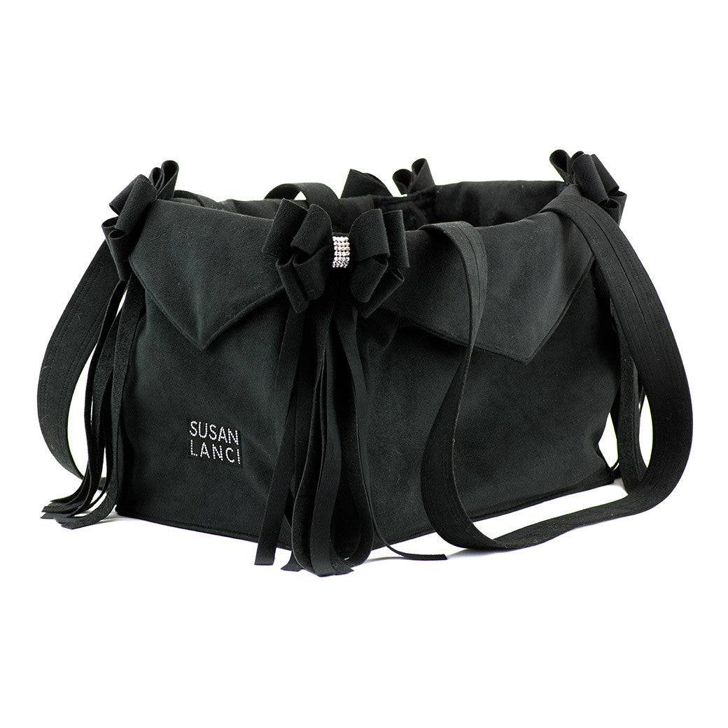 Black Double Nouveau Bow Luxury Carrier with Fringe 1 Black