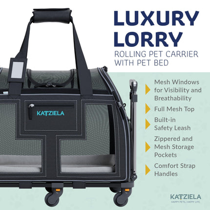 Luxury Lorry Pet Carrier with Removable Wheels and Telescopic Handle