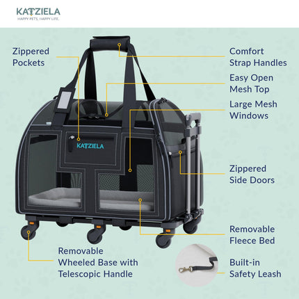 Luxury Lorry Pet Carrier with Removable Wheels and Telescopic Handle