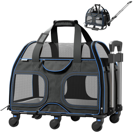 Luxury Rider Pet Carrier with Removable Wheels and Telescopic Handle