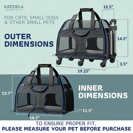 Luxury Rider Pet Carrier with Removable Wheels and Telescopic Handle