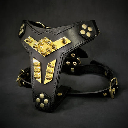 ''Midas'' leather dog harness gold medium size