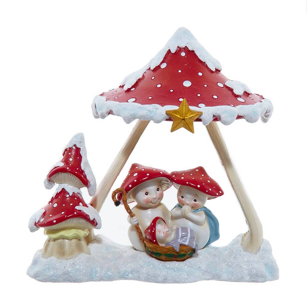 Kurt Adler 7.3-Inch Merry Little Mushroom Nativity Table Piece