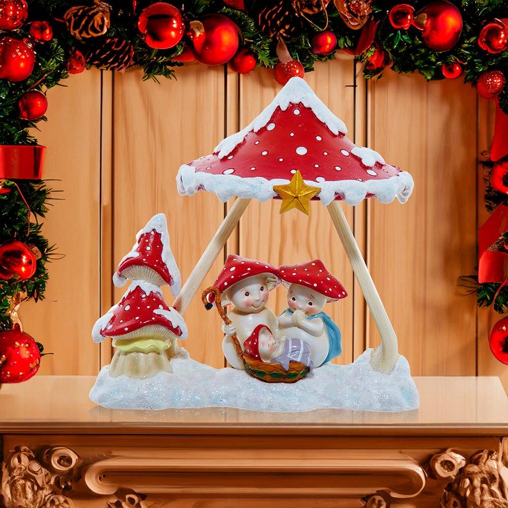 Kurt Adler 7.3-Inch Merry Little Mushroom Nativity Table Piece