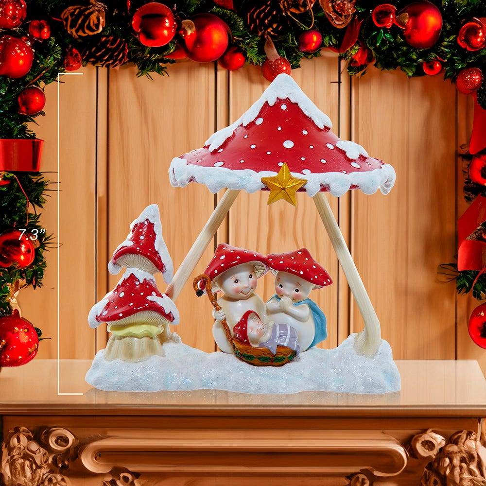 Kurt Adler 7.3-Inch Merry Little Mushroom Nativity Table Piece