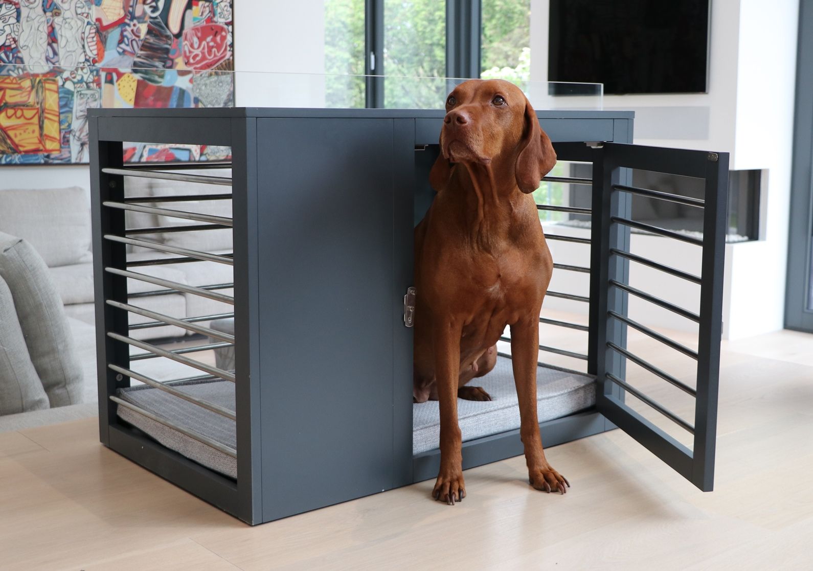 Moderno Dog Crate in Grey No