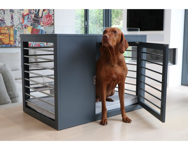 Moderno Dog Crate with Matching Feeder