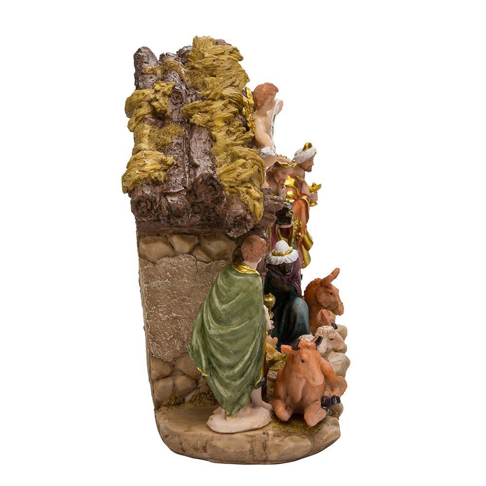 Kurt Adler Resin Nativity Set with Figures and Stable - 11-Piece Set