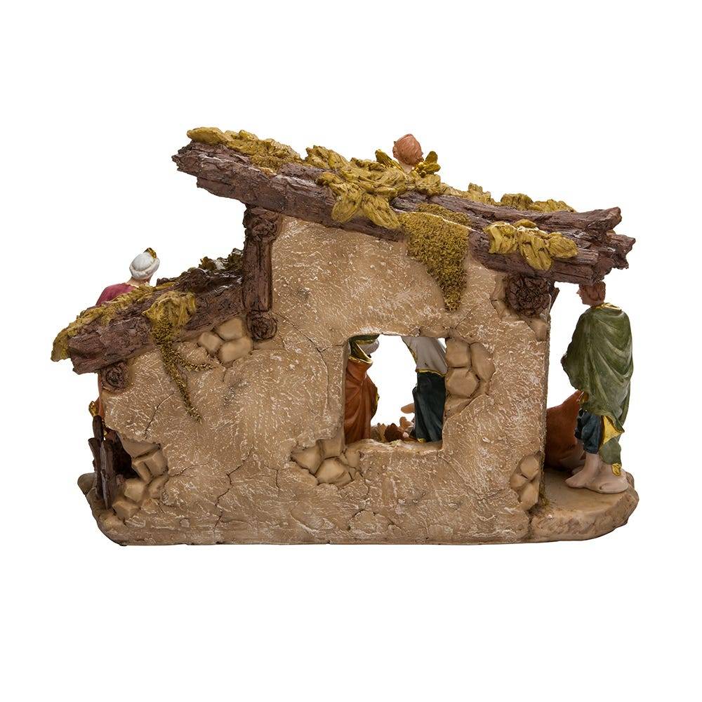 Kurt Adler Resin Nativity Set with Figures and Stable - 11-Piece Set