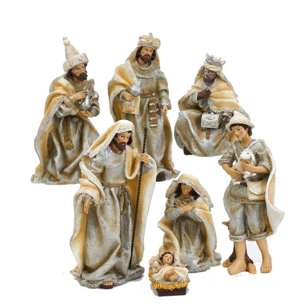 Kurt Adler 3-11.25-Inch Resin Nativity Table Piece Set, 7 Pieces