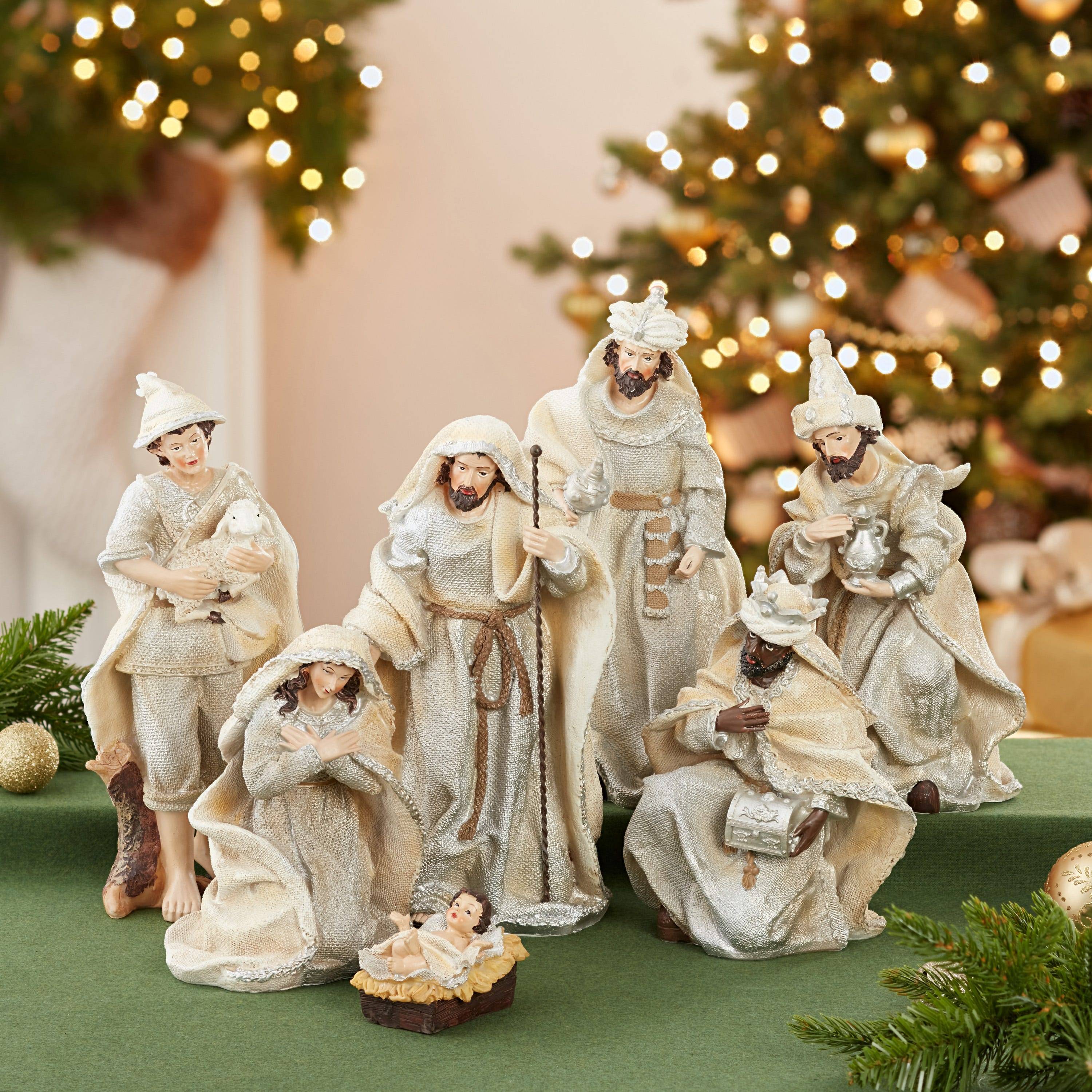 Kurt Adler 3-11.25-Inch Resin Nativity Table Piece Set, 7 Pieces