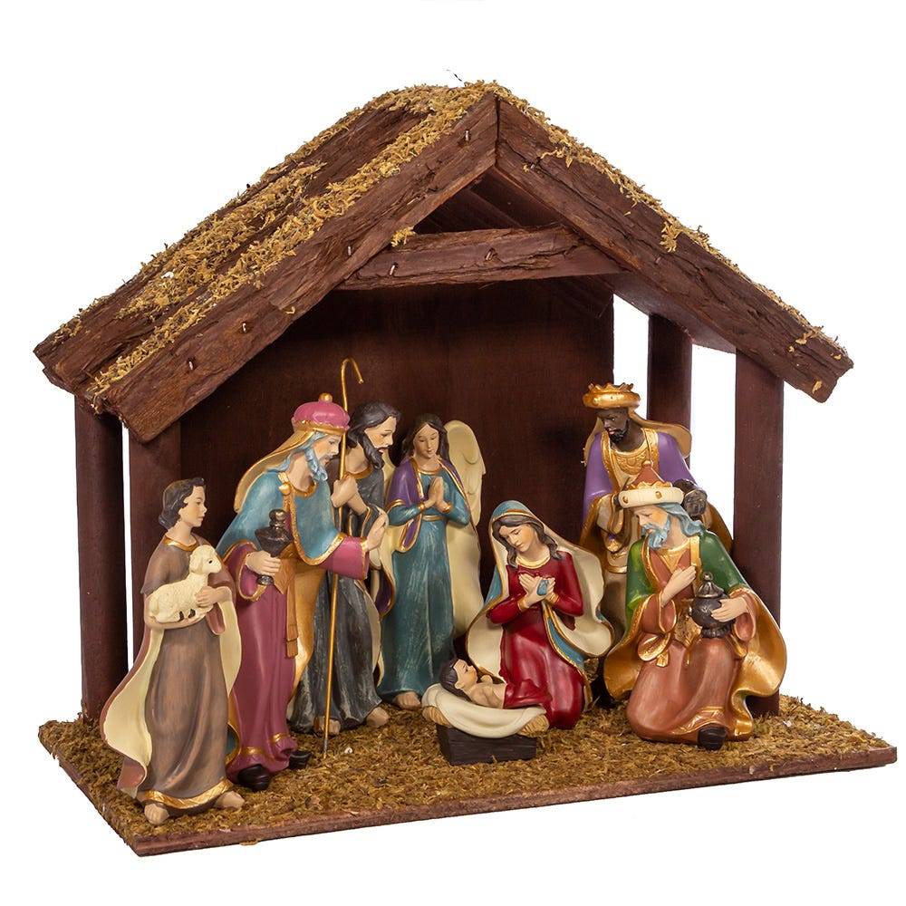 Kurt Adler 6.25-Inch Nativity Set with 11-Inch Stable, 8 Piece Set