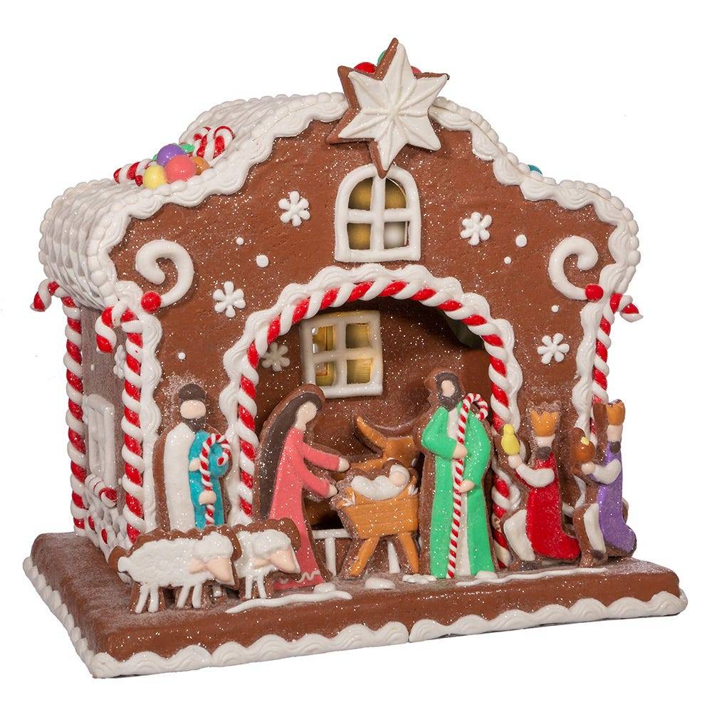 Kurt Adler 12.5-Inch Battery-Operated Light Up Nativity Gingerbread House