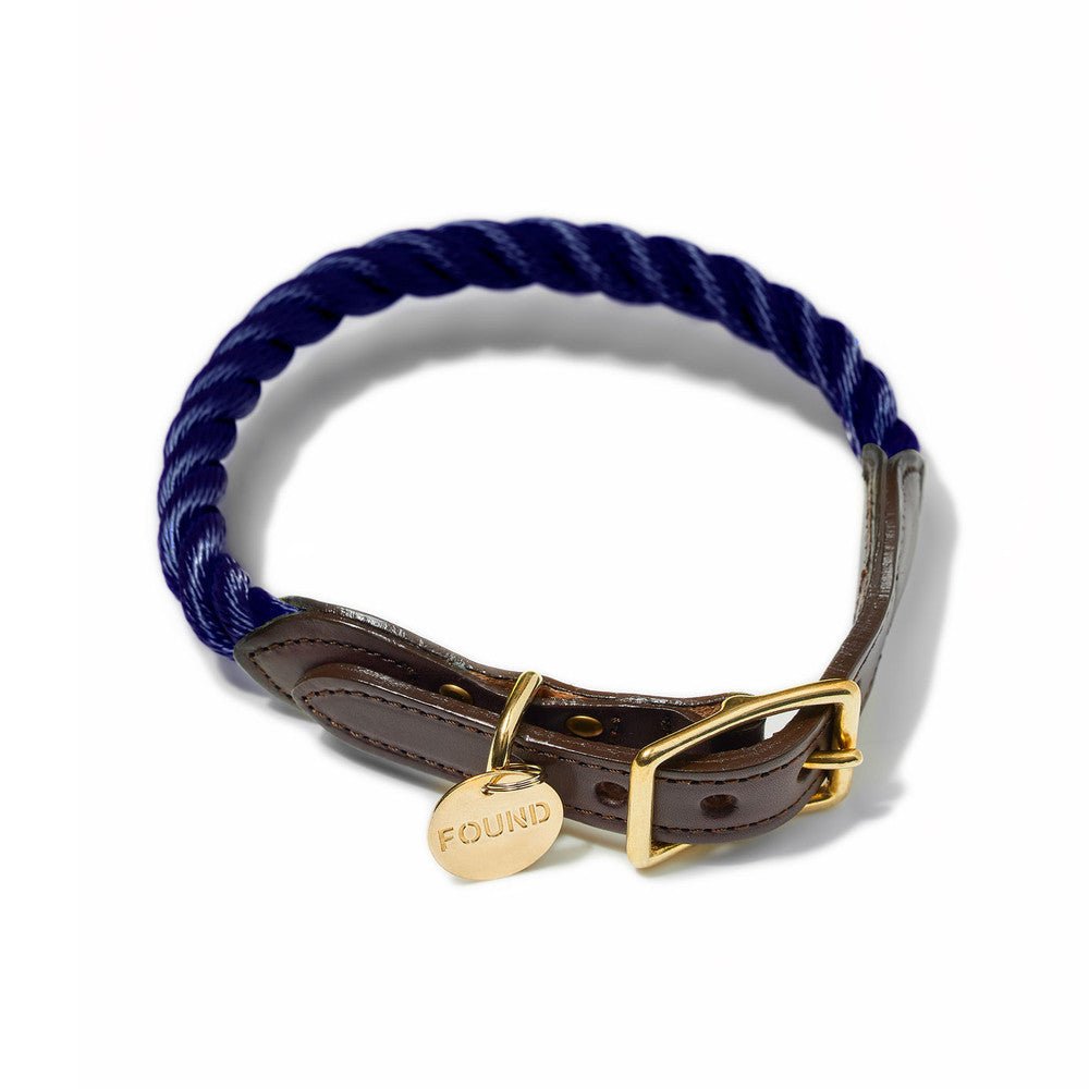 Navy Rope & Leather Cat & Dog Collar