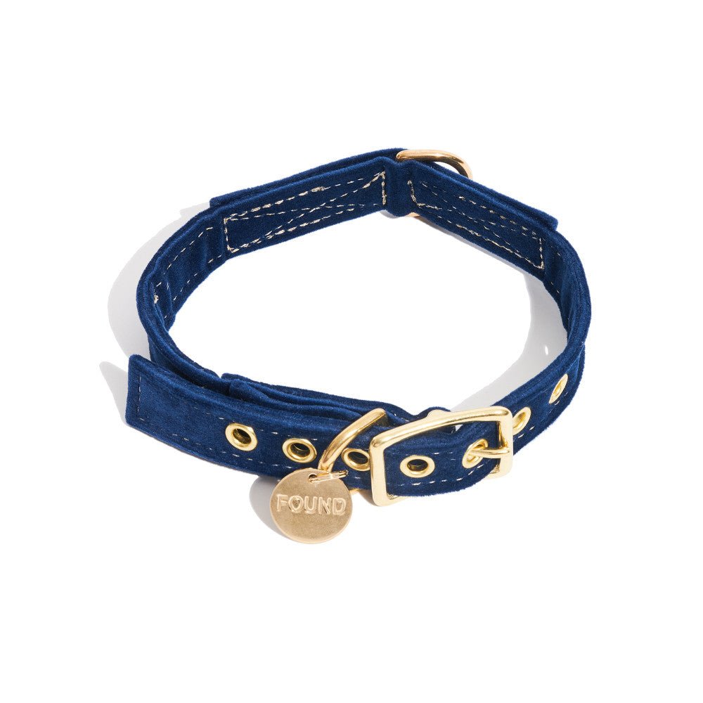 Navy Washable Velvet Cat & Dog Collar