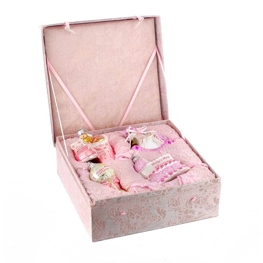 Kurt Adler Noble Gems Glass Baby Girl Ornament Set