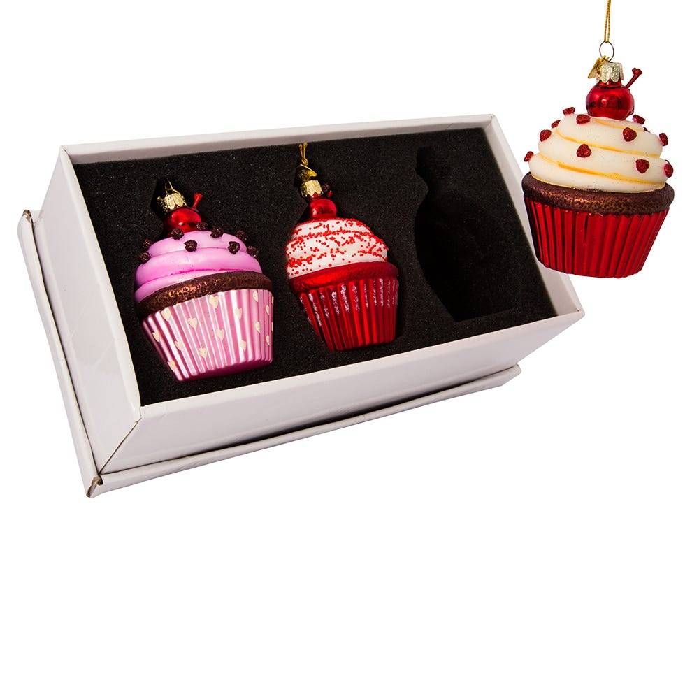 Kurt Adler Noble Gems Cupcake Glass Ornament Set, 3-Piece Box Set