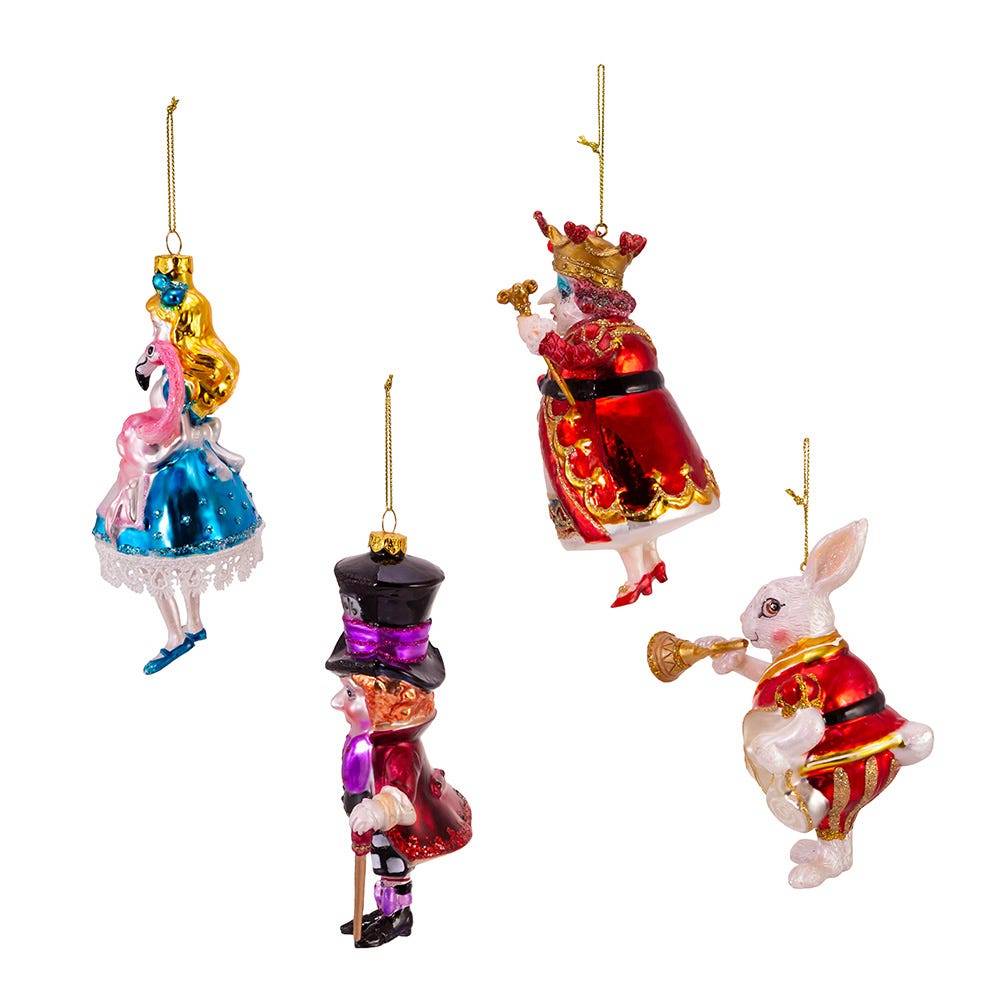 Kurt Adler 5-5.5-Inch Noble Gems Alice in Wonderland 4-Piece Ornament Set