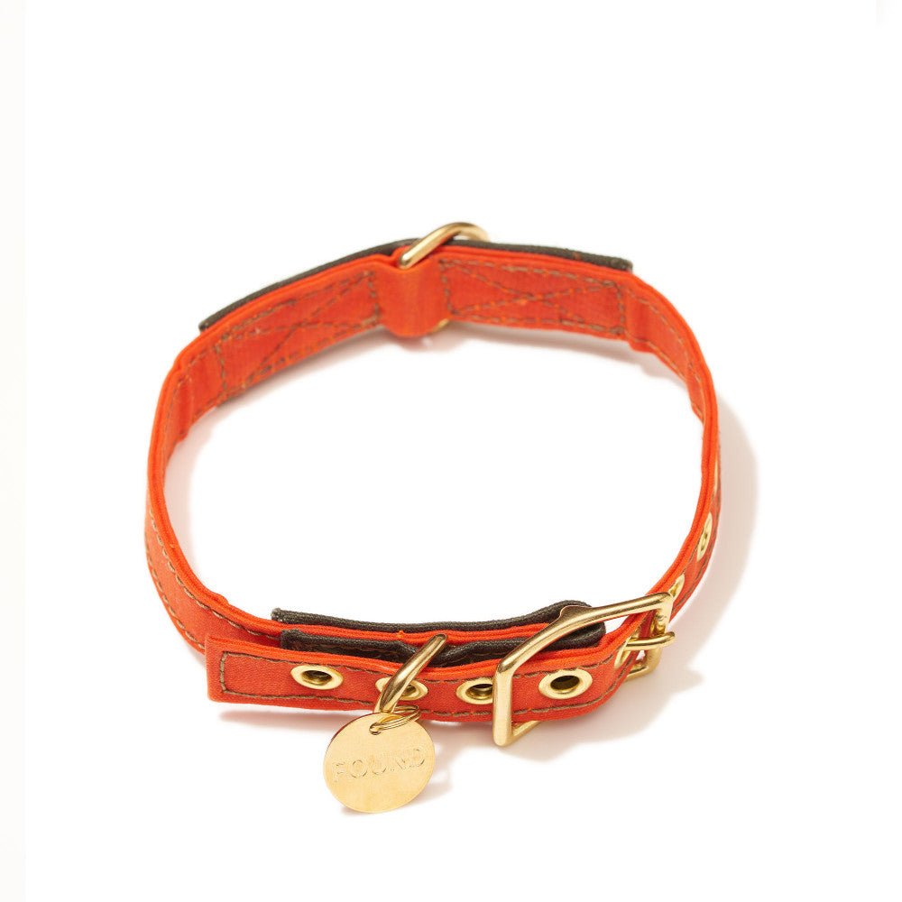 Orange Waxed Cotton Canvas Cat & Dog Collar