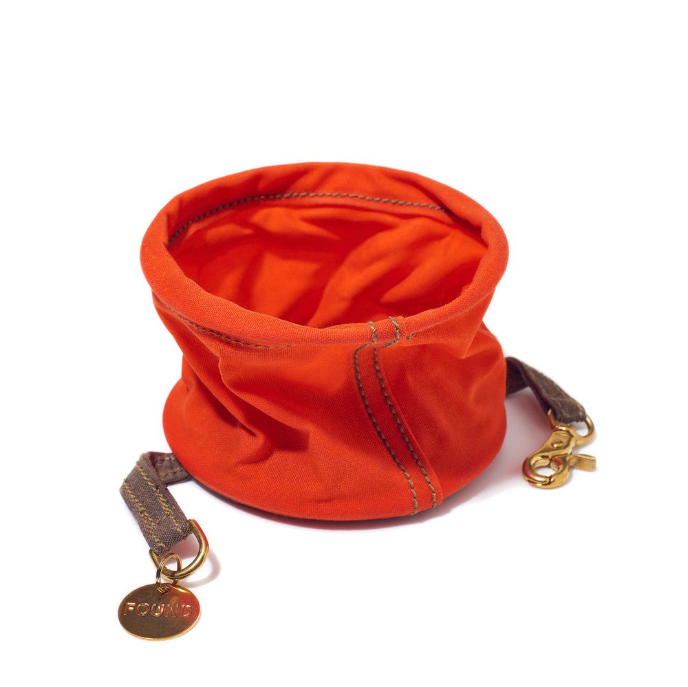 Orange Waxed Cotton Canvas Collapsible Cat & Dog Water Bowl