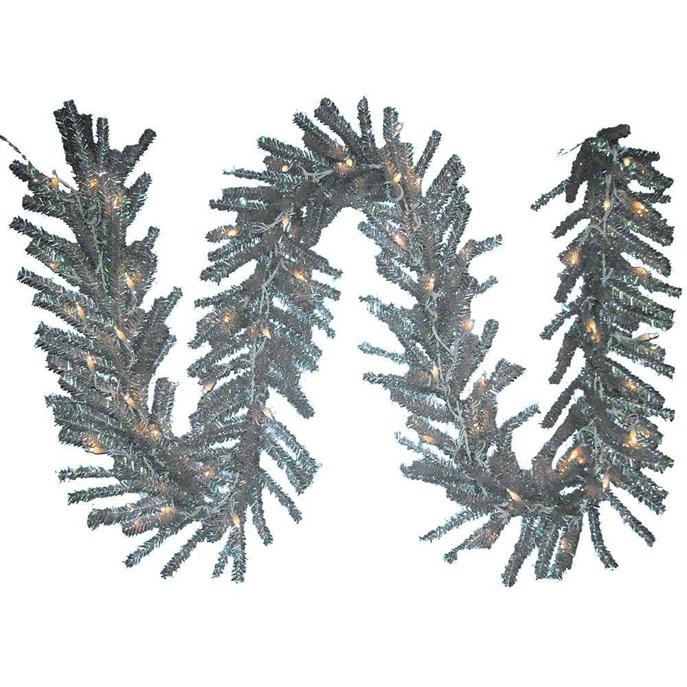 Kurt Adler 9-Foot Pre-Lit Silver Ice Garland