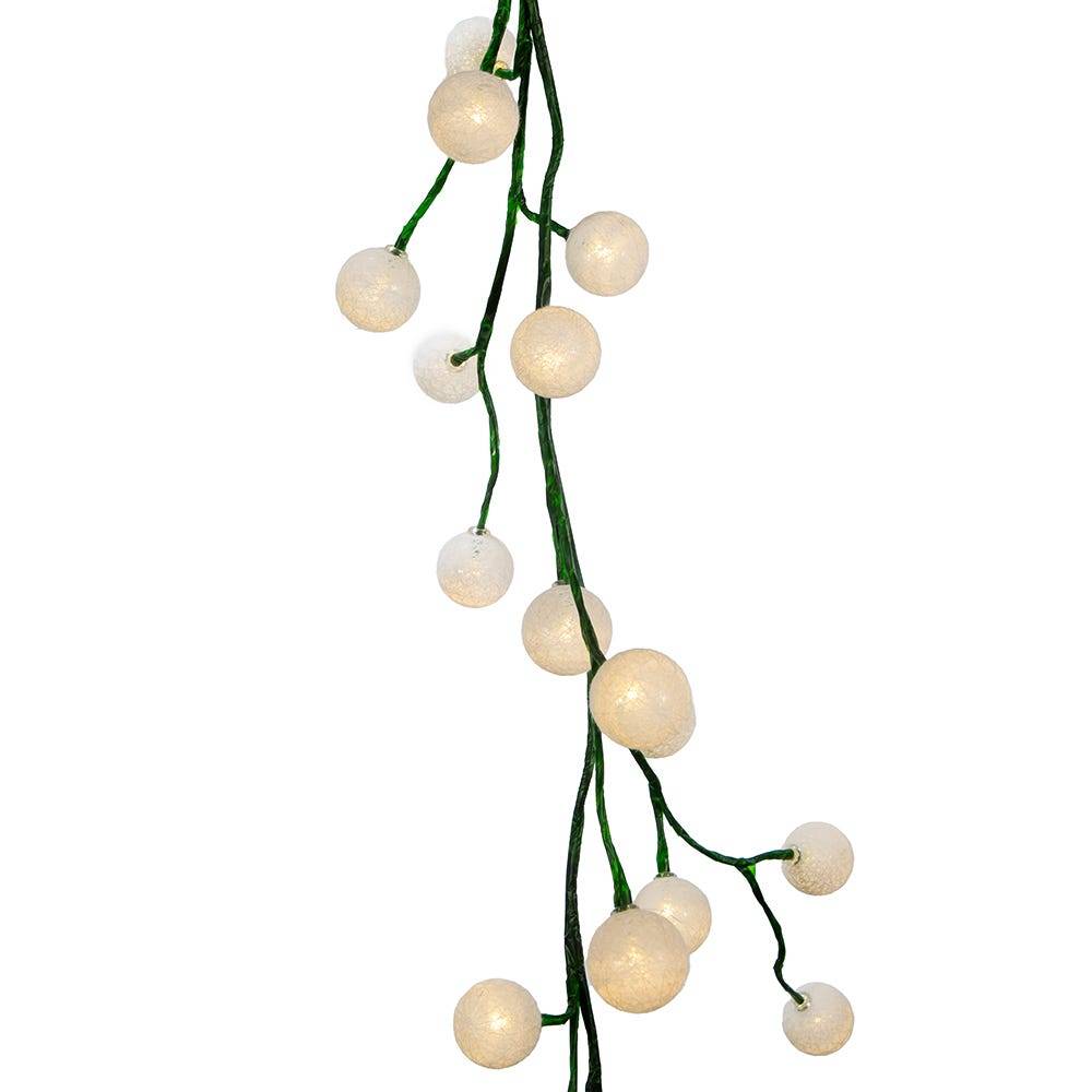 Kurt Adler 6-Foot Green Garland with 48 Warm White LED Lights and White Ball