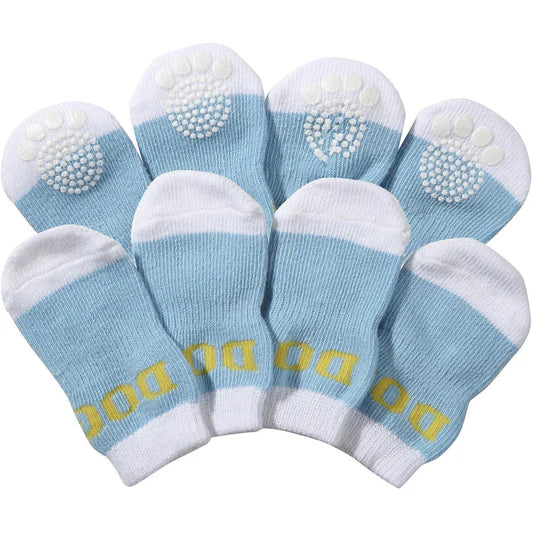 Blue And White Rubberized Pet Socks