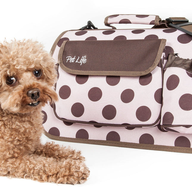 Airline Approved Polka Dot Folding Casual Pet Carrier with Bottle Holder and Pouch