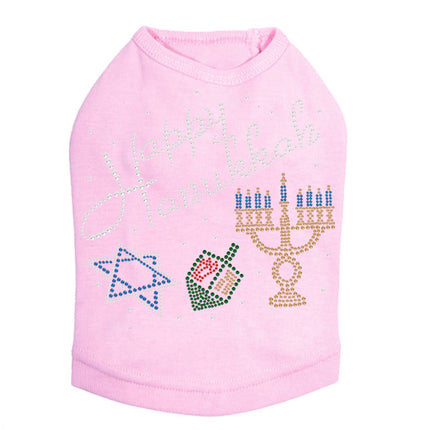 Happy Hanukkah - Dreidel, Menorah and Star of David - Dog Tank