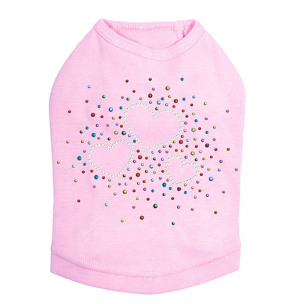 Three Hearts with Multicolored Studs - Dog Tank