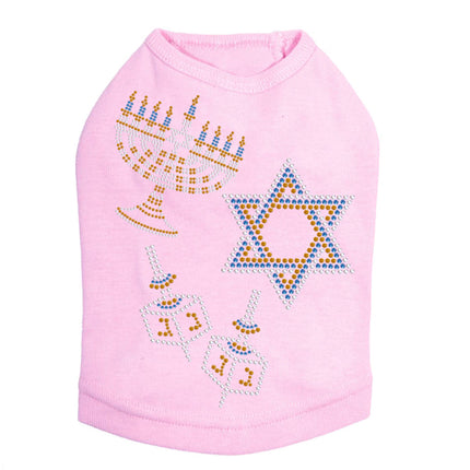 Menorah, Dreidel & Star of David (Blue & Gold) - Dog Tank