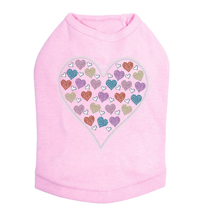 Heart with Multicolor Rhinestud Hearts - Dog Tank