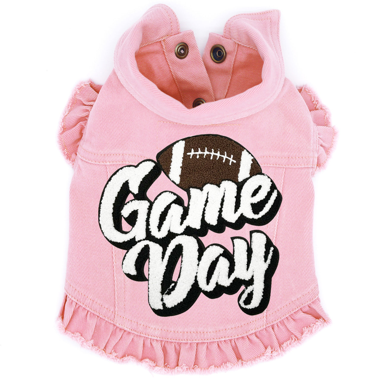 Game Day (Large) Denim Dog Jacket Pink Denim with Ruffles