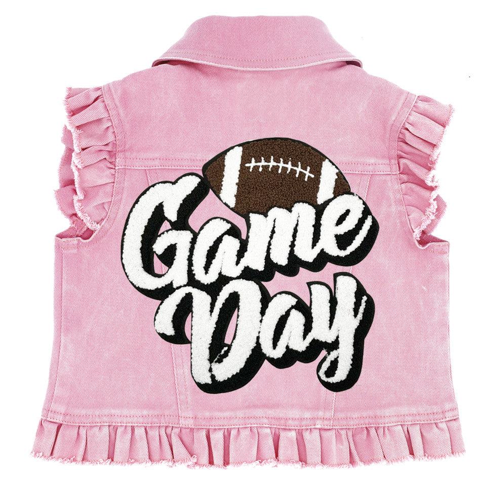 Game Day - Kids Denim Vest Pink Denim with Ruffles