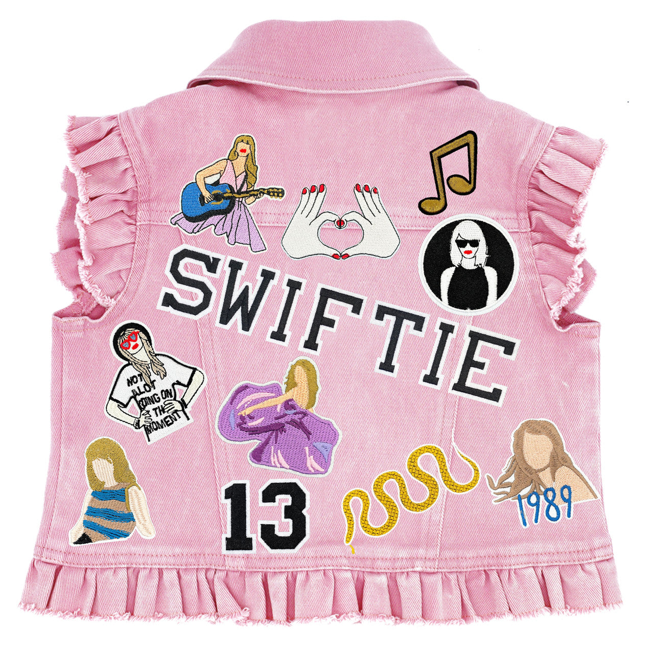 Swiftie Inspired Kids (Large) Denim Vest Pink Denim with Ruffles