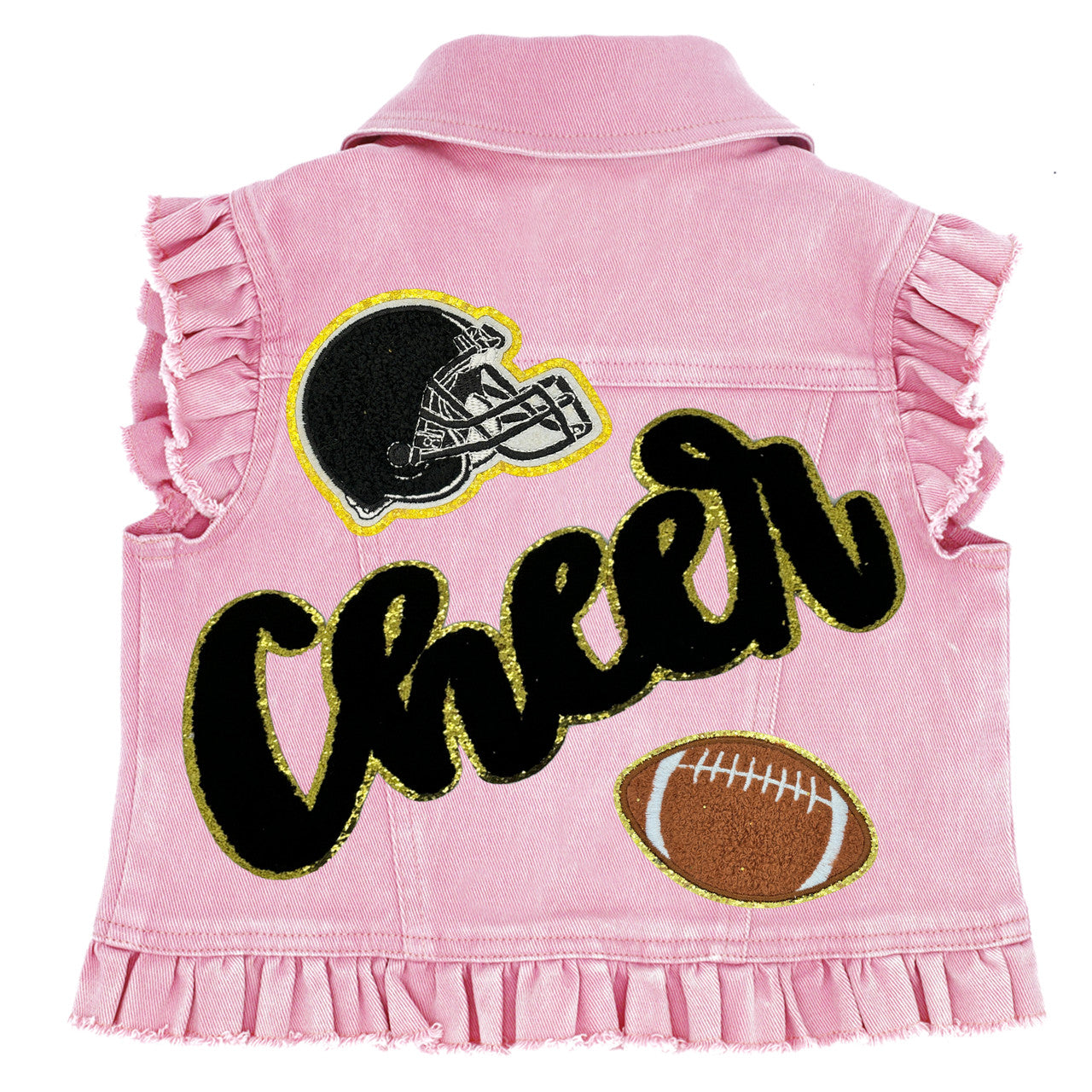 Cheer Football - Kids Denim Vest Pink Denim with Ruffles