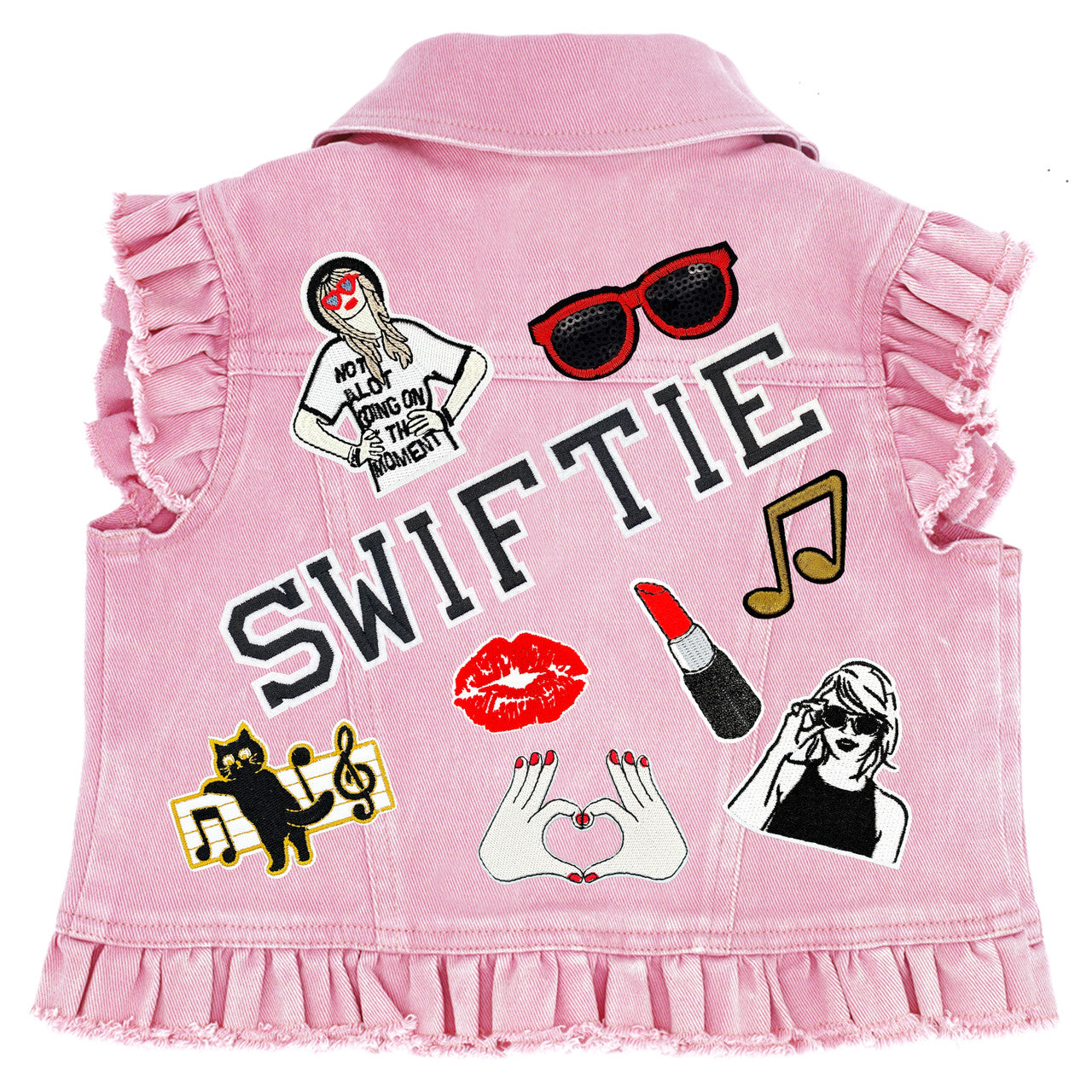 Swiftie Inspired Kids Denim Vest Pink Denim with Ruffles