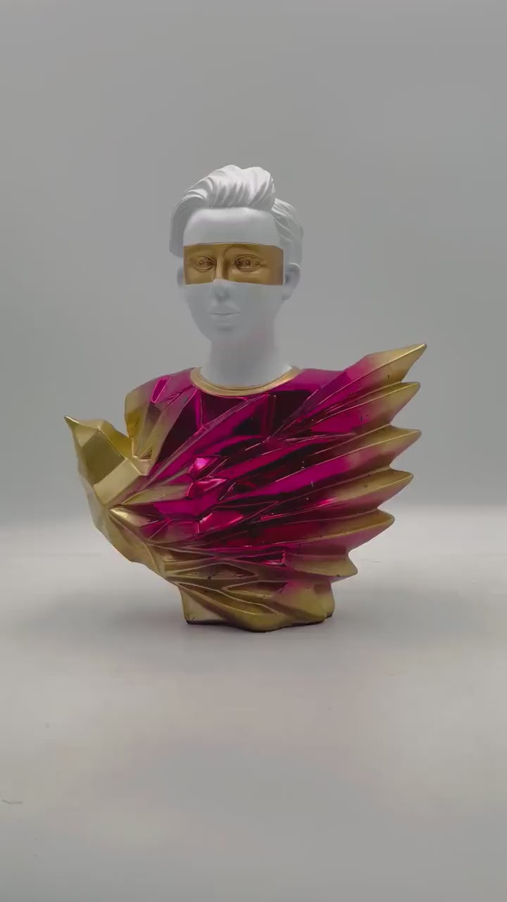 Pink Chrome Bird Boy Statue